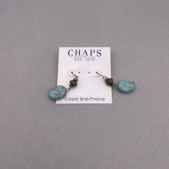 Chaps Semi Precious Nugget Drop Dangle Earrings Hook Closure Gold Tone - Picture 3 of 4